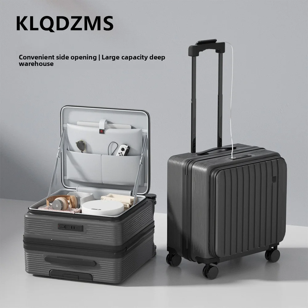 KLQDZMS Luggage 18"20 Inch Zipper Boarding Box Aluminum Frame Trolley Case Front Opening Laptop Universal Wheel Rolling Suitcase