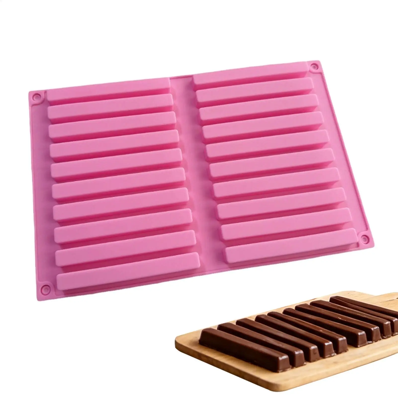 Long Strip Silicone Mold 20 Cavity Finger Shaped Chocolate Rectangular Cereal Chocolate Bar Cookie Ice Cubes Trays Baking Tools