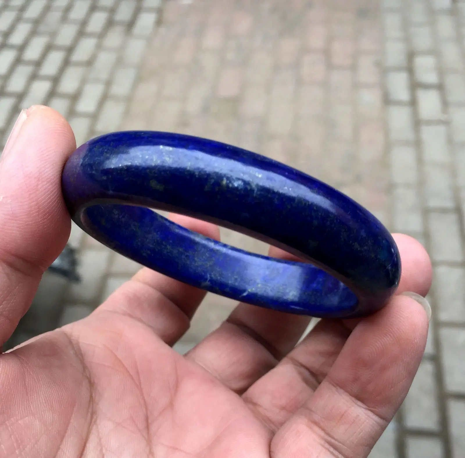 Fashion Jewel / Natural Lapis Lazuli Gemstone Crystal Bangle Bracelet 60MM