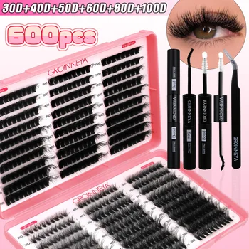 GROINNEYA DIY Lash Clusters Kit Mixed Tray Eyelash Extension Full Set Individual Lashes…