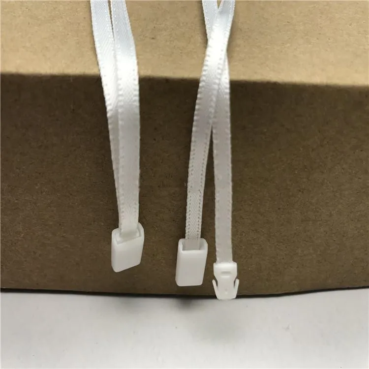 1000pcs Silk Ribbon Tag Seal Garment Tags Hang String plastic Snap Lock Pin Loop Fastener Hook Ties Accessories Whole L=17CM