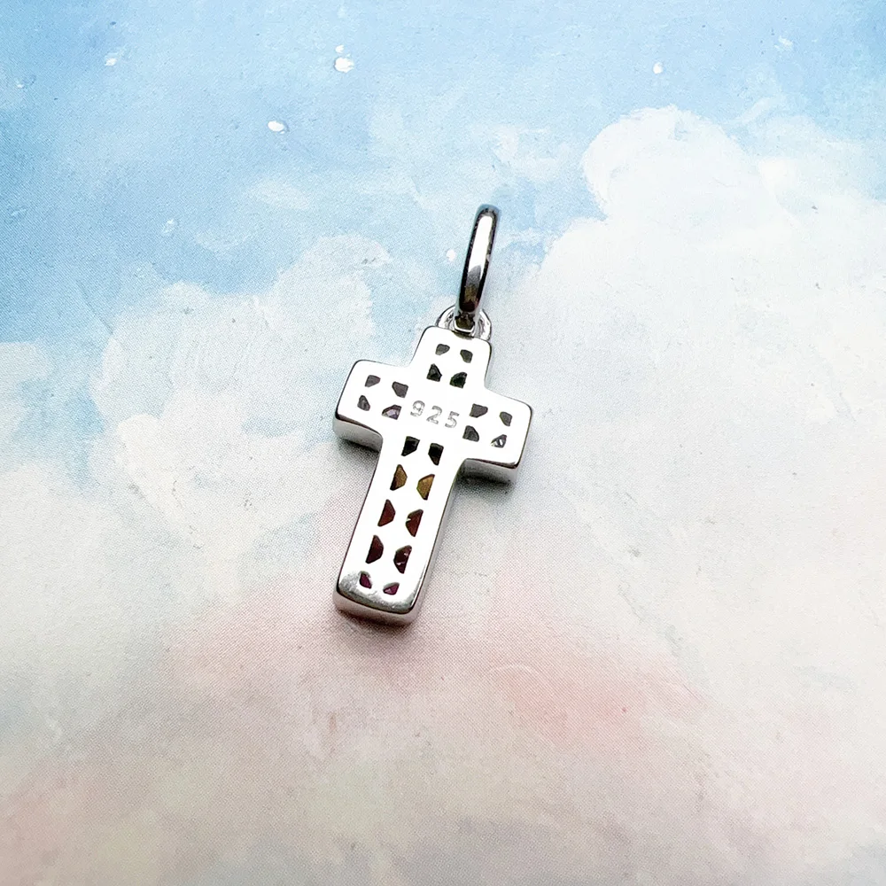 Pendant Cross with Colourful Stones Brand Fine 925 Sterling Silver Jewelry Europe Accessories Classic Gift For Women