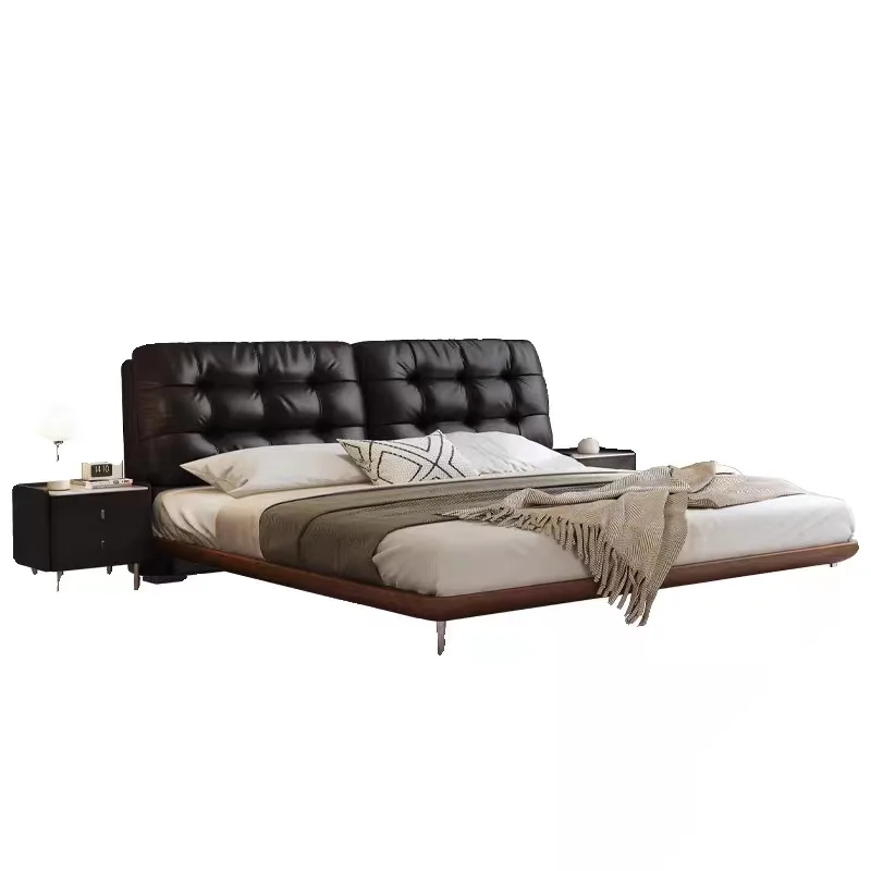 

Italian minimalist leather bed antique master bedroom 1.8 meters double soft bag suspension bed