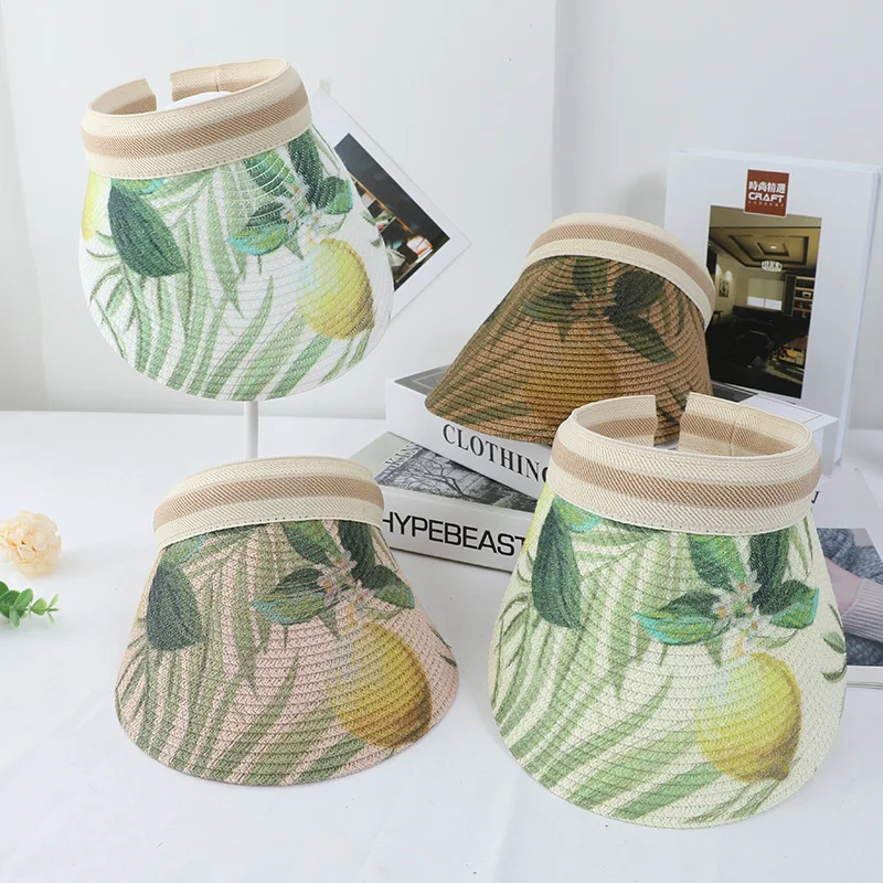 Women Sun hat Ladies straw hat sunhat digital printing large eaves sunshade outdoor roof versatile duck hat sunscreen hat tide