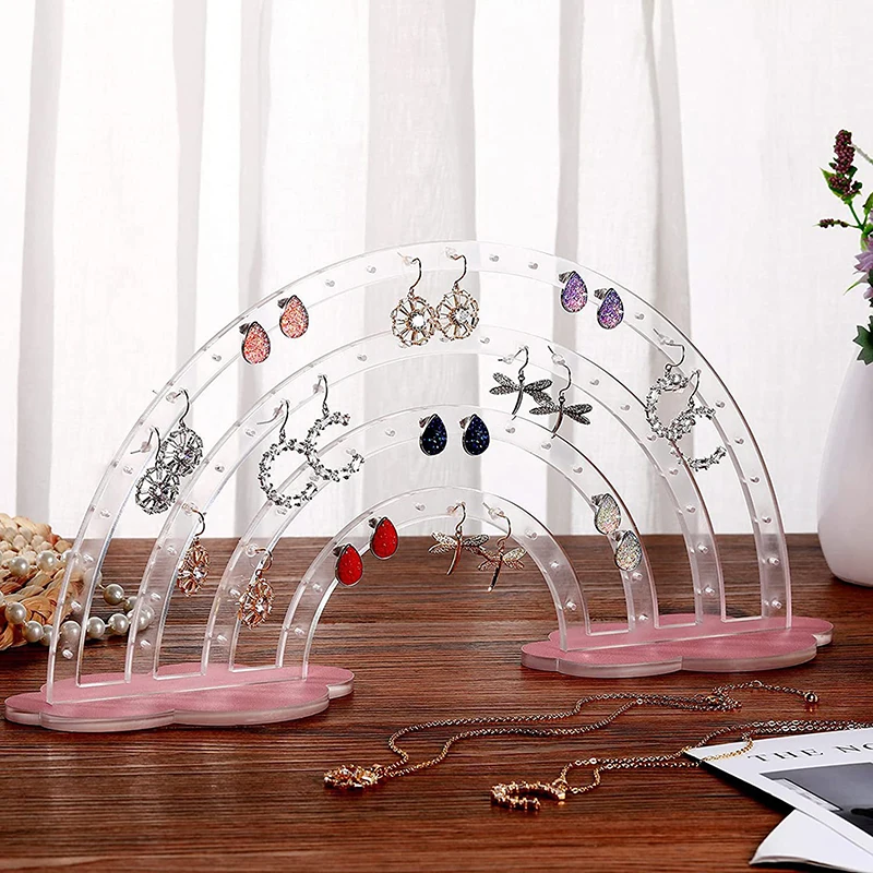 Acrylic Rainbow Cloud Earring Rack Unique Rainbow Cloud Earring Display Stand Practical Storage Holder For Bathroom