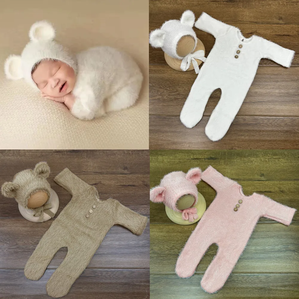 ❤️Newborn Photography Clothing Cute Hat+Jumpsuit 2Pcs/set Studio Baby Photo Props Accessories Infant Shoot Teddy Bear Clothes