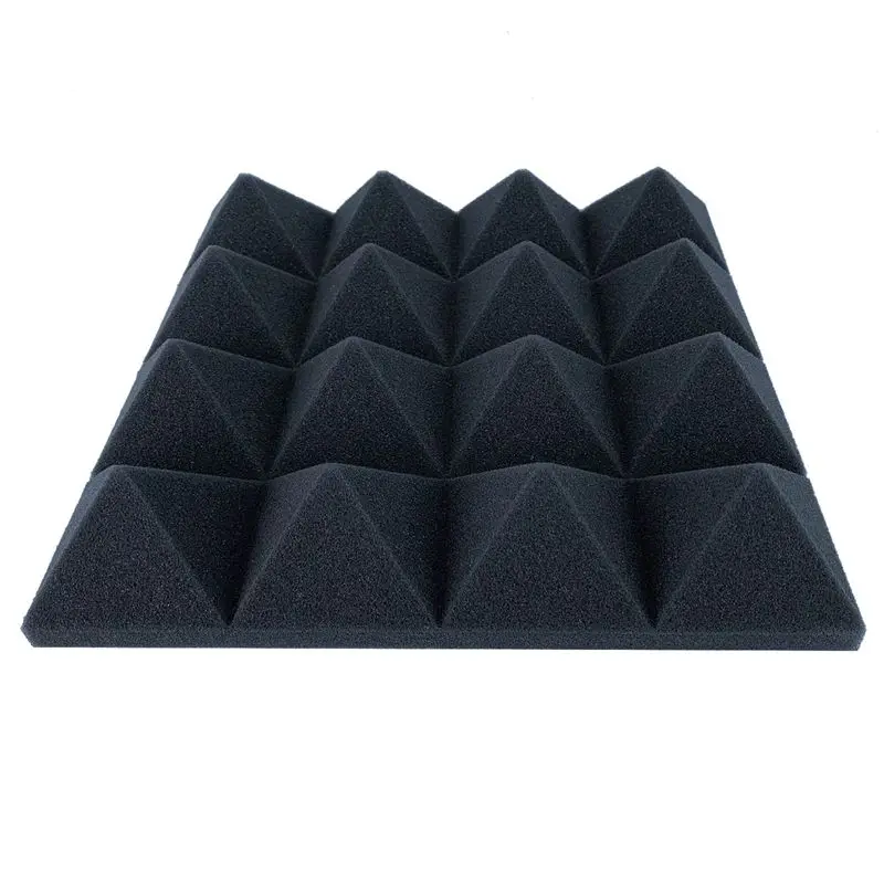 XSXS-48Pcs 25X25x5cm Studio Acoustic Soundproof Foam Pyramid Noise Insulation Sound Absorption Treatment Panels Black