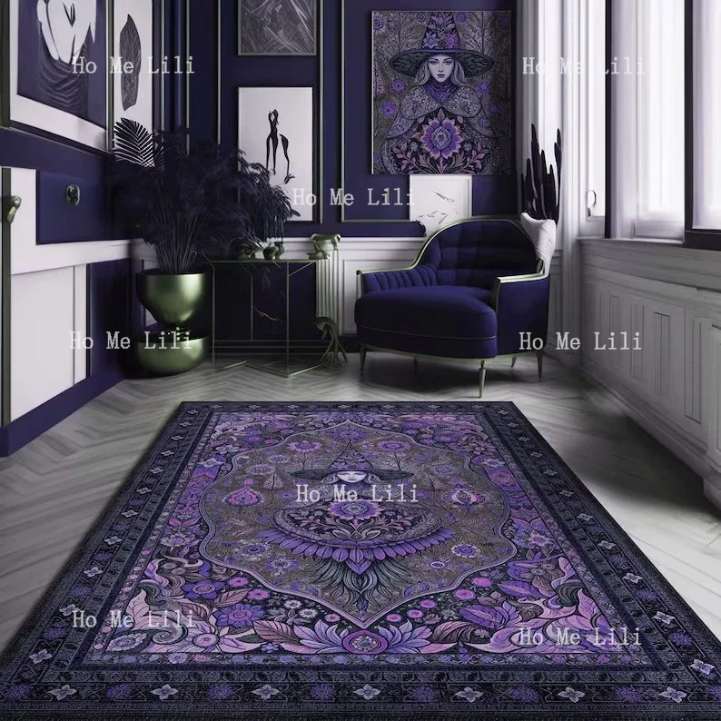 

Witchcraft Rug For Witchy Decor Bedroom Purple Gothic Carpet Floral Mat For Whimsigoth Decor Cool
