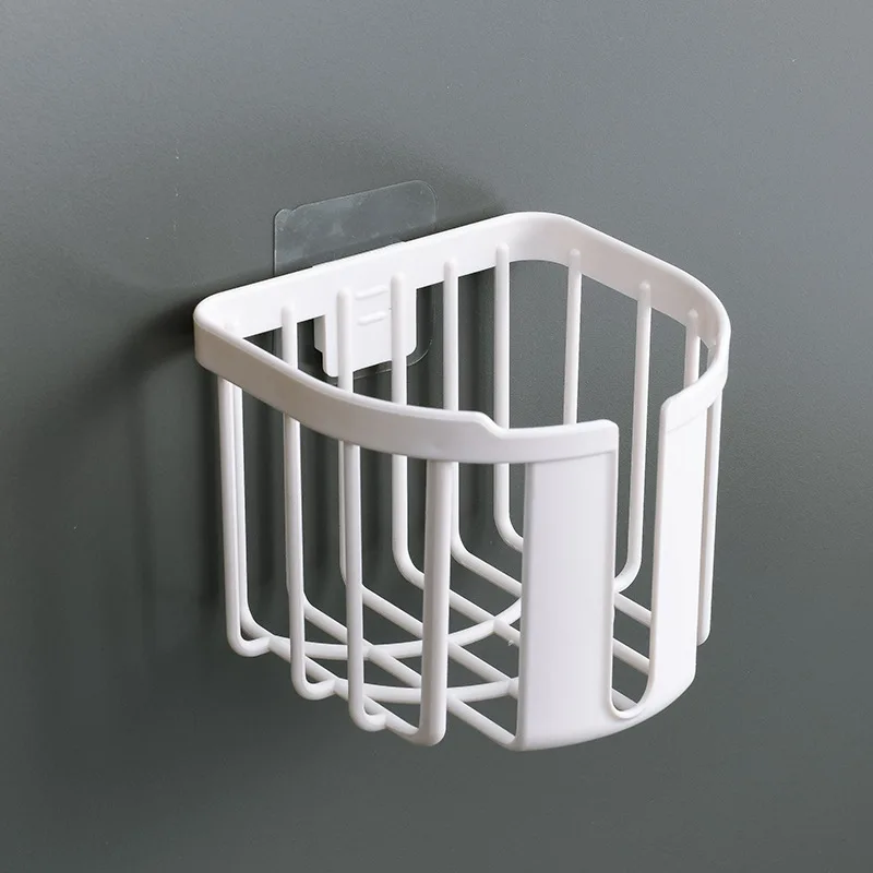 No Drill Shower Shelf Punch-Free Bathroom Shelf Plastic Toilet Rack Home Storage Roll Paper Hanging Basket Tissue Box Organizer