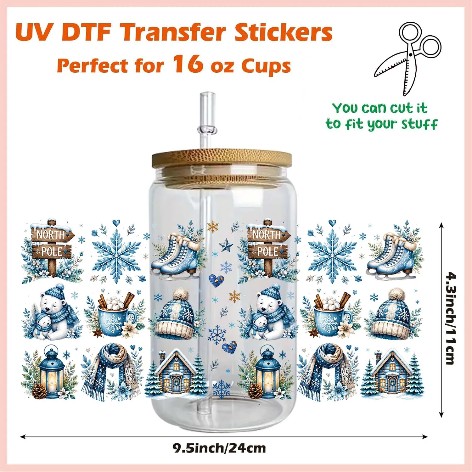 Cute Christmas Cartoon Anime Rub On UV DTF Sticker DIY Decoration Decals 3D Transfers UVDTF Sticker 16oz UV DTF Cup Wraps