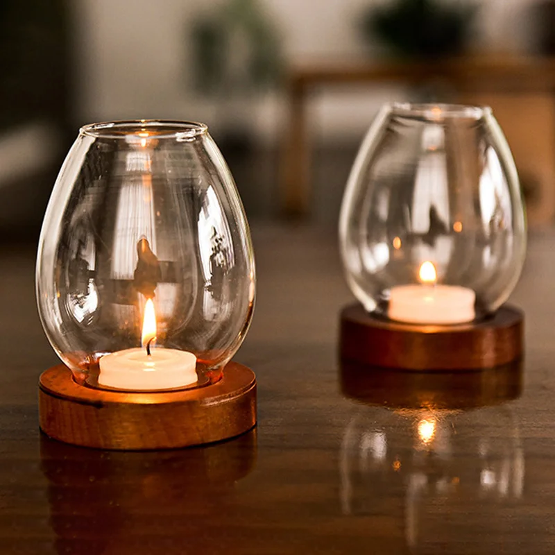 Transparent Round Glass Candlestick Round Tealight Candlesticks Retro Oil Lamp Shape Romantic Wedding Party Dinner Table Decor