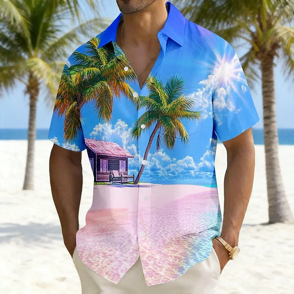 

Men's Coconut Tree Nature & Landscapes Tropical Plants Hawaiian Shirt Button Up Shirt Aloha Shirt Short Sleeve Front One Pocket
