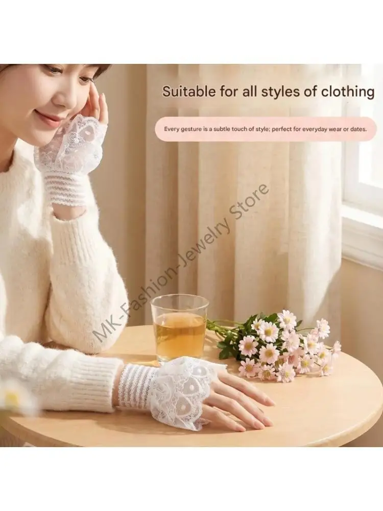 

Q6PF Hollow Out Lace Embroidered Arm Sleeves For Women Girls Dresses Sweaters Blouses