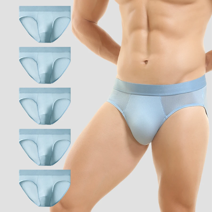 

Нижнее белье из ледяного шелка, 5 шт., мужские дышащие сетчатые треугольные брюки, летние тонкие и удобные треугольные короткие брюки с трусами