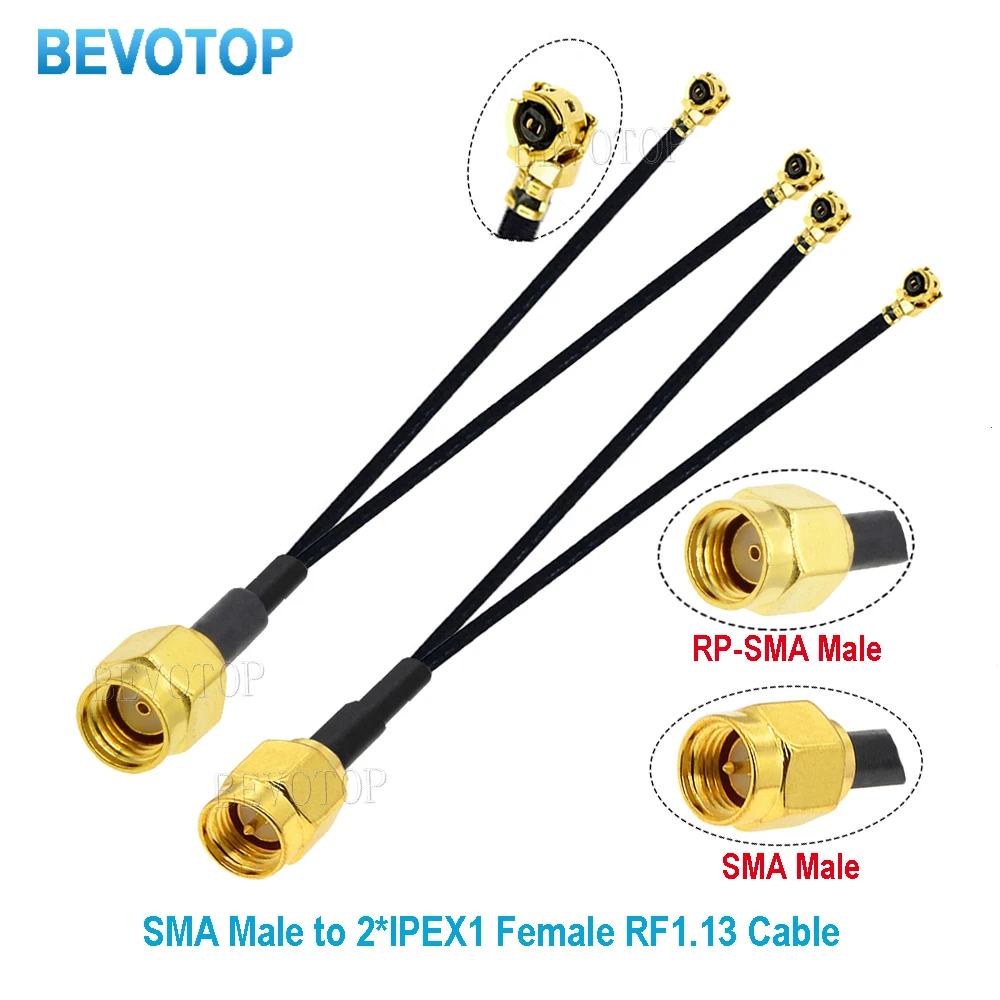 10PCS/LOT RP-SMA / SMA to 2 x IPX U.fl Female Jack RF1.13 Cable Splitter Combiner WIFI Antenna Extension Jumper Pigtail