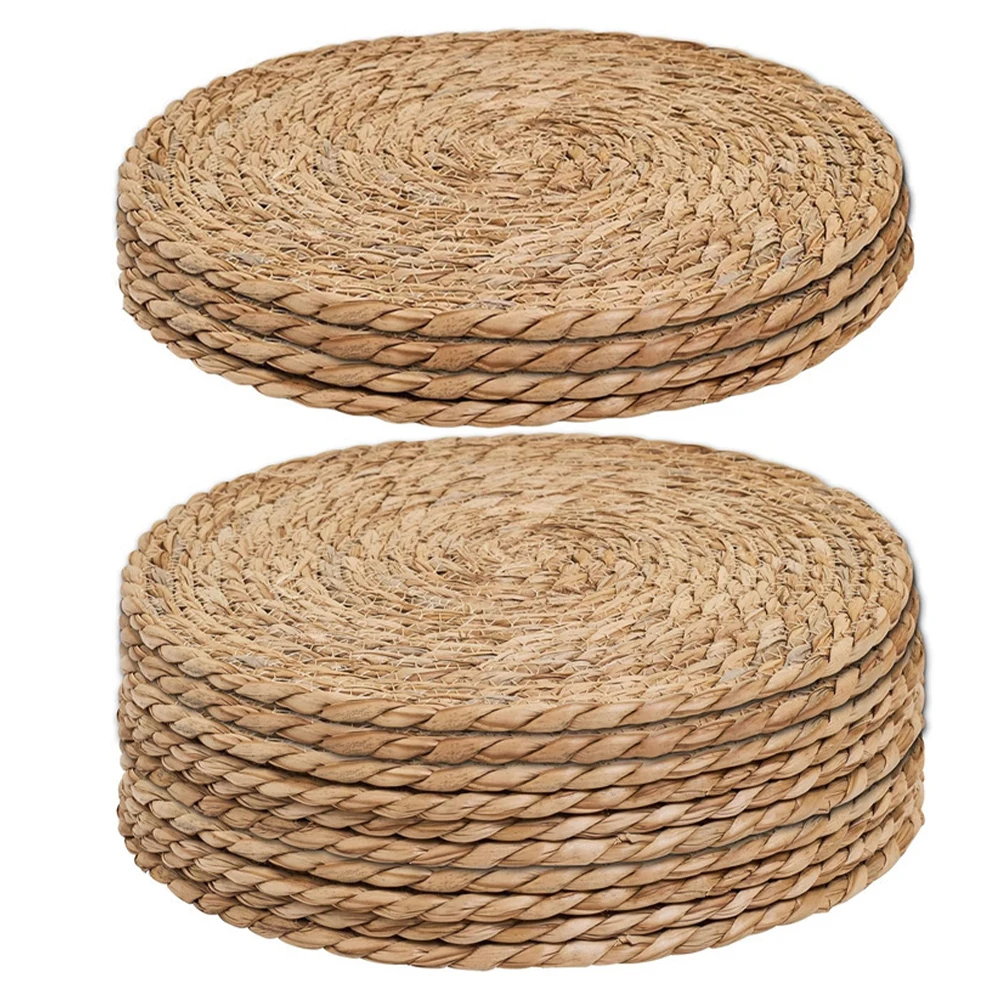 Natural Hand-Woven Round Rattan Placemats Water Hyacinth Placemats Farmhouse Weave Place Mats Rustic Braided Wicker Table Mats