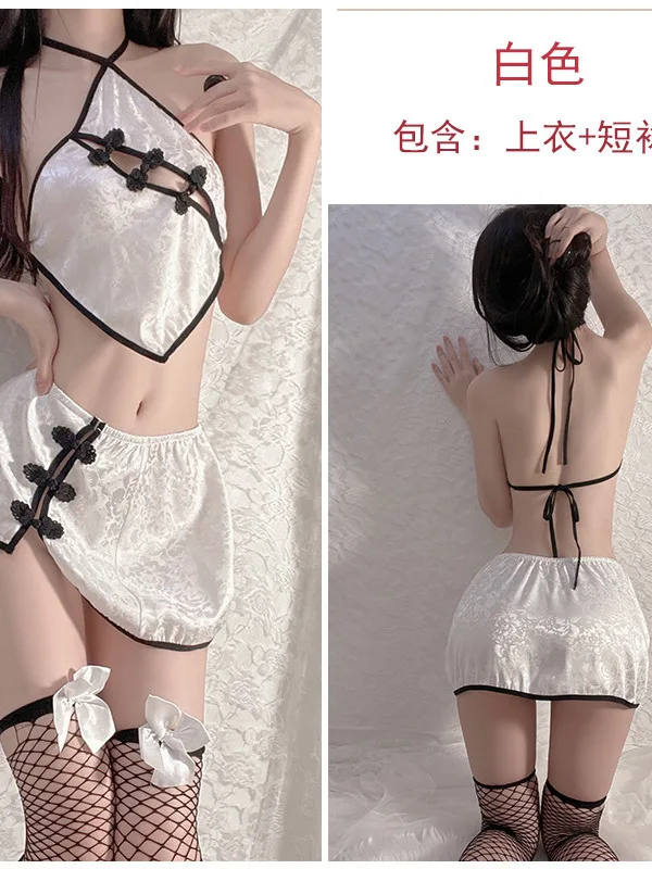 Sexy Lingerie Sexy pancia tasca appesa ciondolo maturo nuovo collo Cheongsam Hot Open Back tentazione fibbia gonna uniforme Set 2YUY