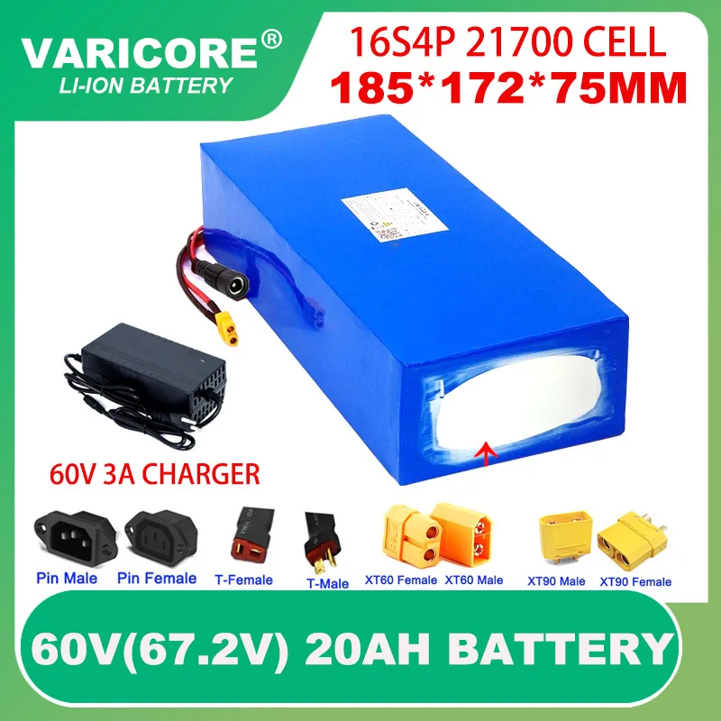 60V 20ah 21700 16s4p 67.2v Lithium Battery pack 750w 1000W 2000W batteries+ 3A Li-Ion Charger