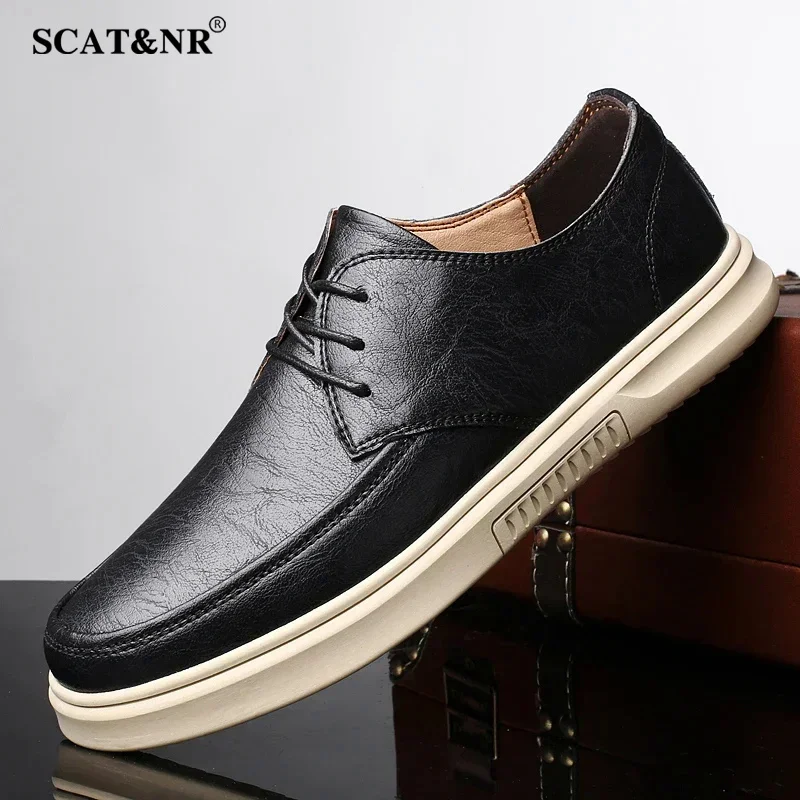 Zapatos de cuero genuino con cordones para hombre, mocasines transpirables, informales, Oxfords, para conducir