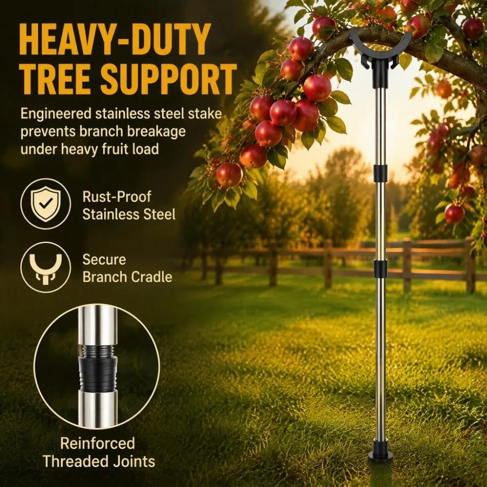 Stainless Steel Tree Support Stake Sturdy Durable Branch Support Brace 1.5m/1.9m Prevent Breakage Garden Plant Stake
