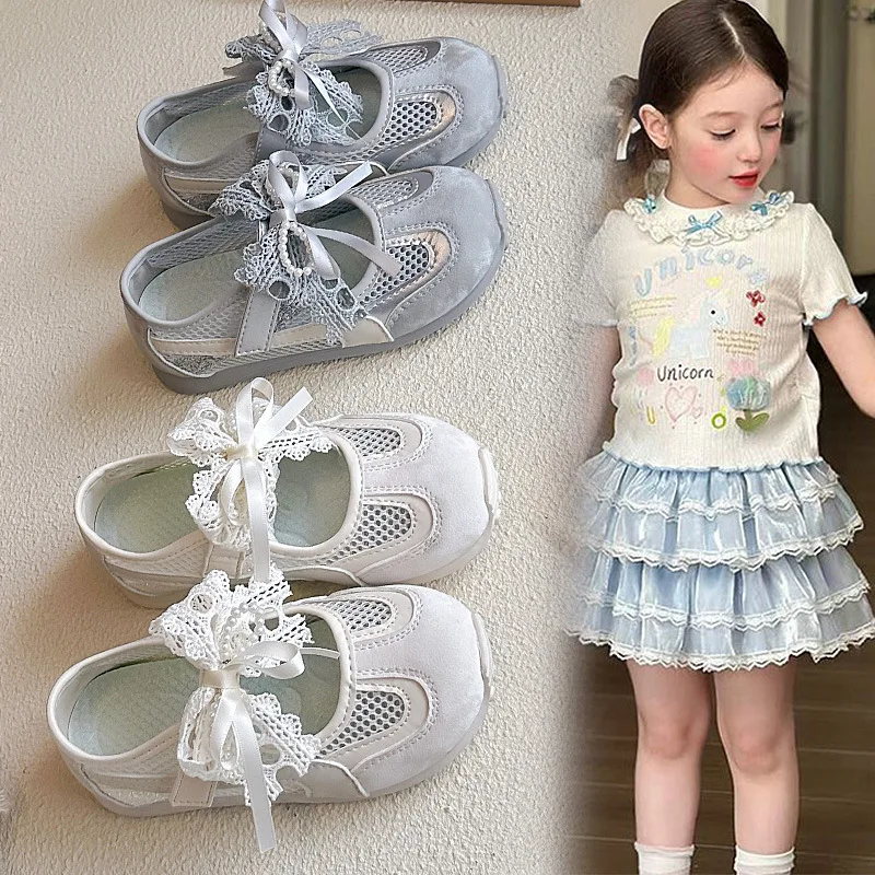Girl Mesh Sandal Summer New Korean Version Child Soft Soled Singleshoe Casual Girl Butterfly Outdoor Travel Walking Sport Sandal