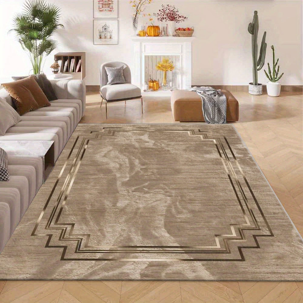Modern Art Deco Gold Frame Marble Texture Area Rug Beige Luxury Decor Carpet for Living Room Bedroom Home Interior Ornament