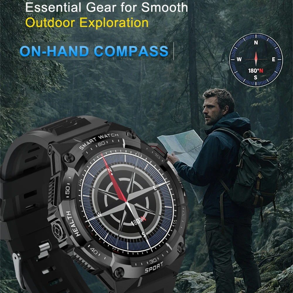 Men Outdoor GPS Sports Watch AMOLED Display Compass BT Call Waterproof Heart Rate & Health Monitoring Fitness Smartwatch