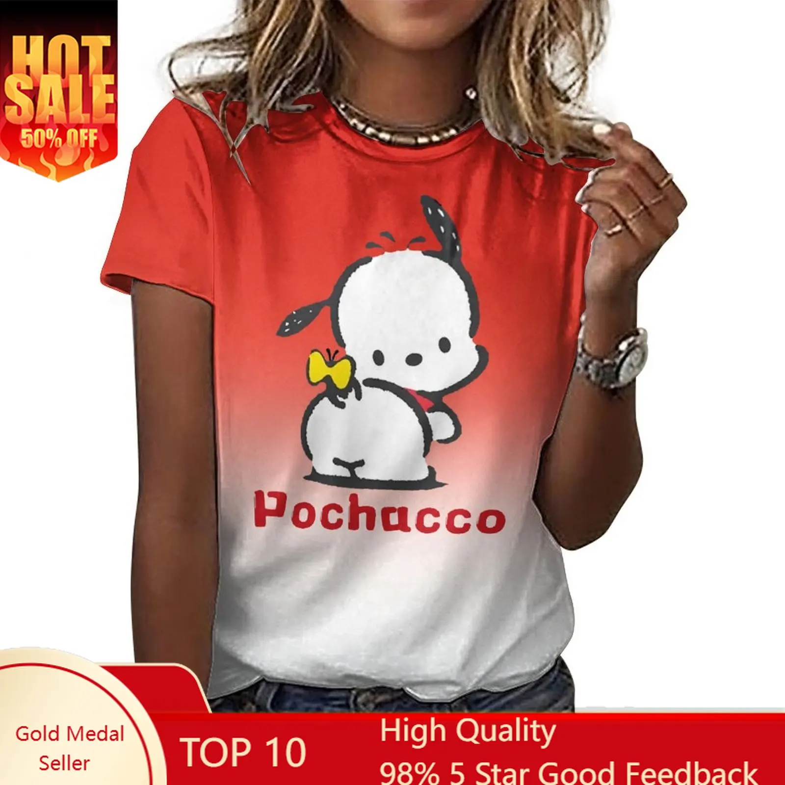 

Pochacco4 Tshirts Women Short Sleeve Tshirt O Neck Cartoon Tee Tees Slim T Shirt Cute Tops Summer Clothing