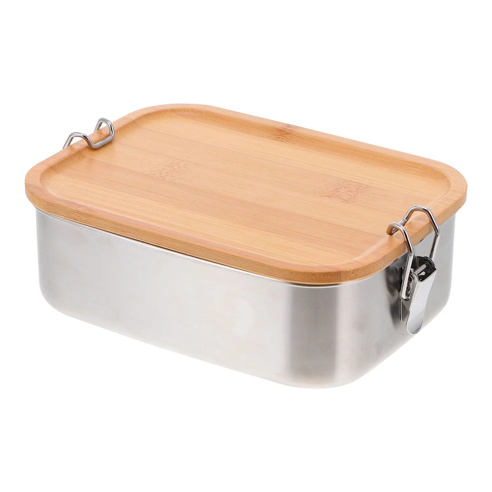 Lonchera Bento de Acero Inoxidable con Tapa de Madera, Contenedor Hermético para Alimentos, Ideal para Camping, Escuela, Oficina y Almacenamiento de Sushi (1 Pieza)