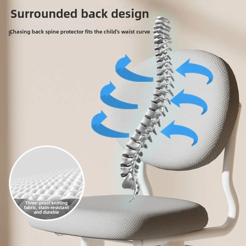 Children's Study Chair Pupil Household Desk Chair Adjustable Lift Correction Sitting Position Seat Backrest Writing Chair