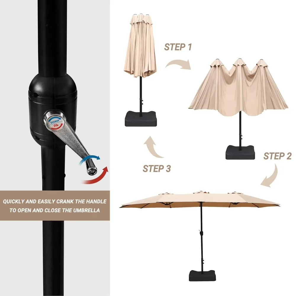 

15ft Patio Umbrella with Base, Large Outdoor Double-Sided Market Umbrella with Terylene Polyester Fabric and Crank, Customized