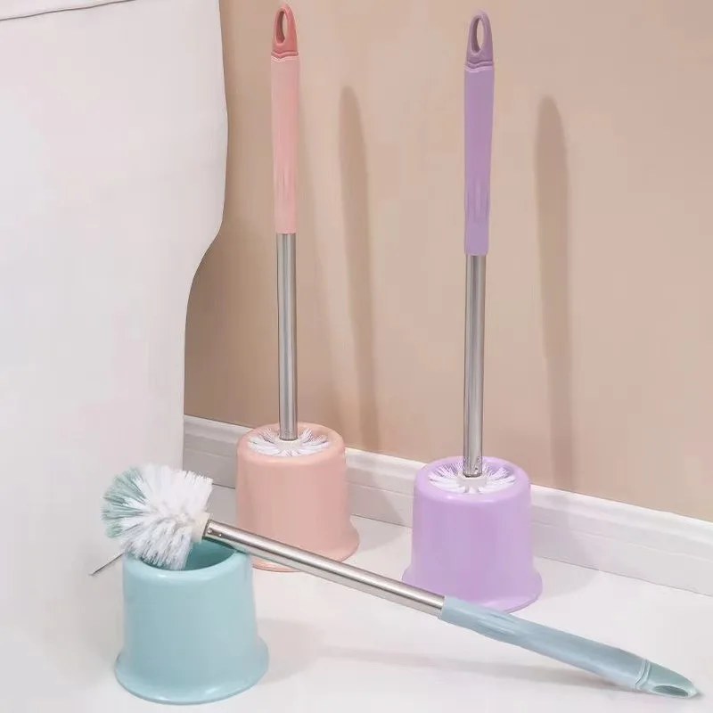 1 Random Color Non Perforated Toilet Brush with No Dead Corners, Long Handle Toilet Brush with Base