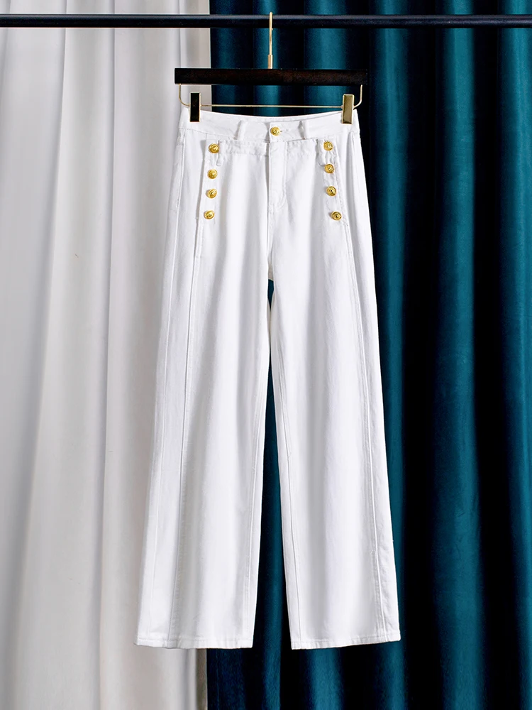 

Белые прямые джинсы женские летние, широкие брюки с высокой талией, свободный крой, драпированные, из денима, повседневные