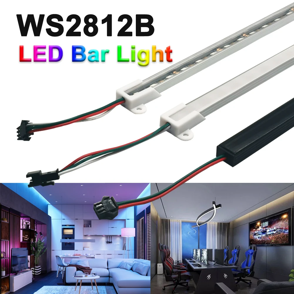 DC5V 33cm/50cm Smart LED Bar Aluminum Tube Cabinet Light U Profile Hard Rigid Strip WS2812B Individually Addressable Black/White