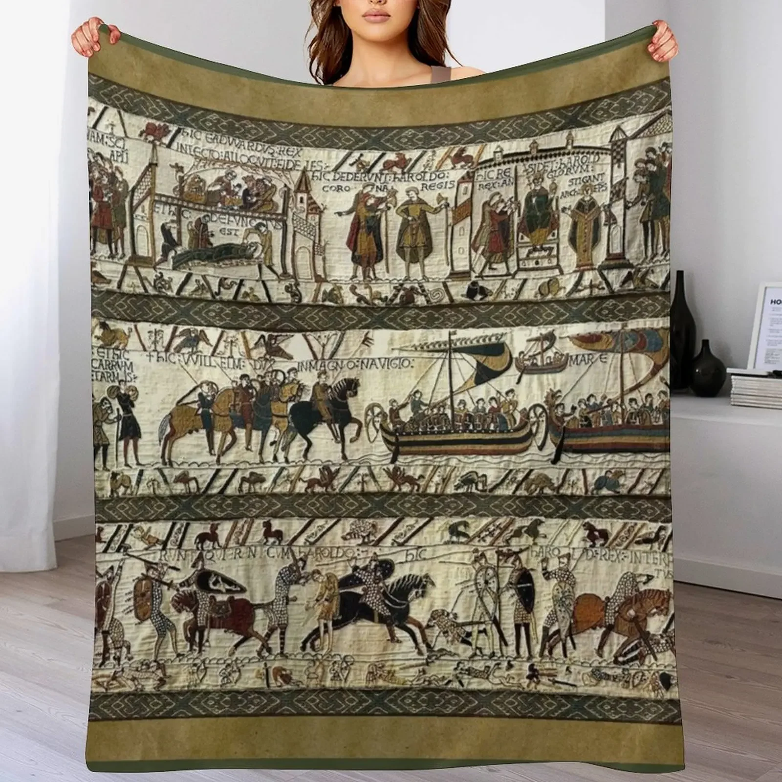 

Bayeux Tapestry Throw Blanket Travel Bed linens Picnic Kid'S Blankets