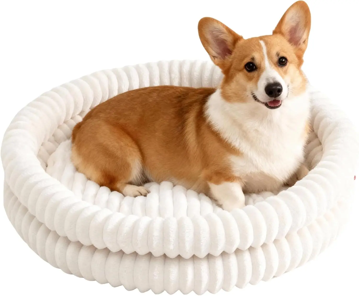 

Donut Pet Bed for Cats & Small Dogs, Fluffy Warm Round Bed, Machine Washable with Anti-Slip Bottom, Indoor Use, White, 2