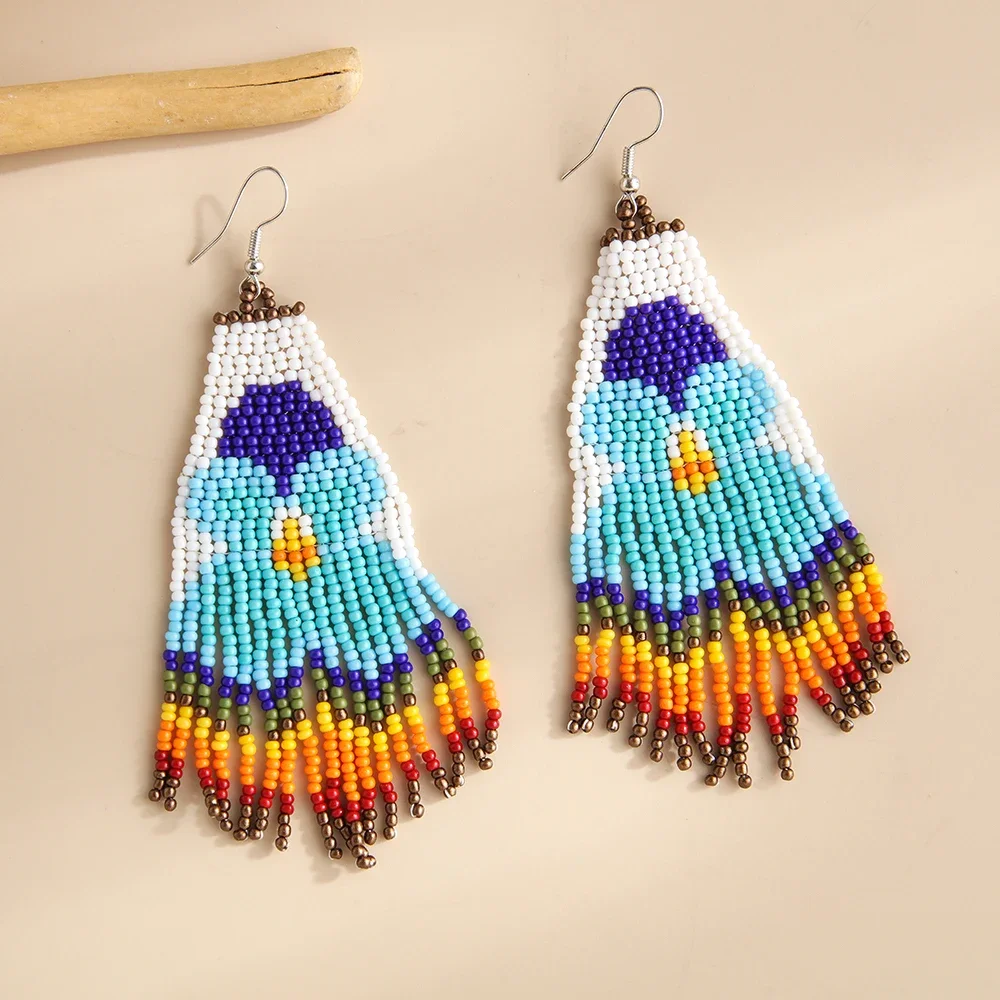 2025 اليدوية أقراط من الخرز شرابة البومة الهندسة الحياكة اليدوية بوهيميا التدرج اللون أقراط مطرزة للنساء #5