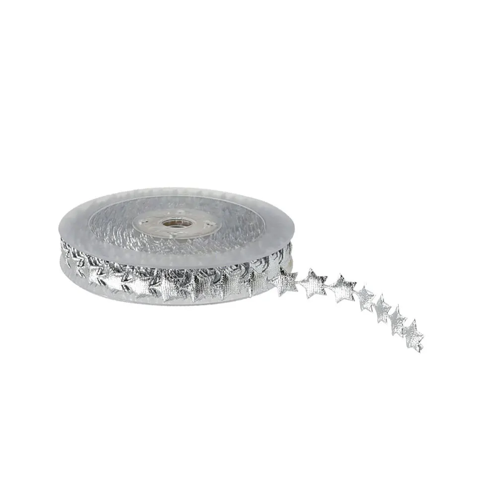 

1 Roll 15M Silver Pentagram Bead Ribbon Christmas Decorative Ribbon for Holiday Gifts Wedding Party Stage Decoration Supplies