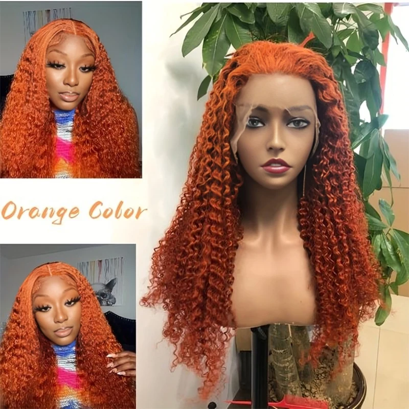 Ginger Water Wave Human Hair Wig 13x4 Lace Front Wigs For Women Brazilian Orange Color Deep Curly Wave Lace Front Human Hair Wig