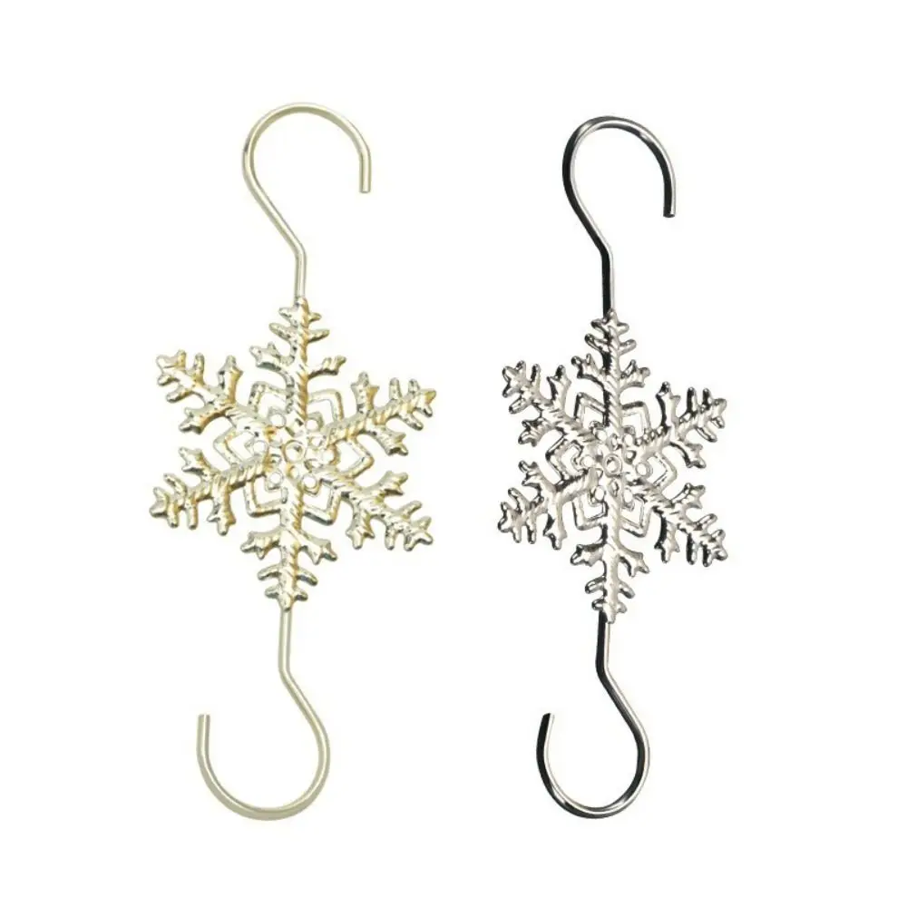 5Pcs Snowflake Pattern Christmas Snowflake Hook Metal S Shaped S Hook Durable Silver Gold Tree Ornament Hanging Hook