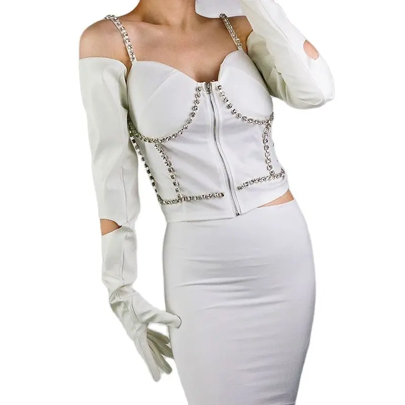 Women's 70cm 28'' Long Faux Leather Sheepskin Gloves Matte White PU Nightclub Gloves Imitation Sheep Leather Handwear