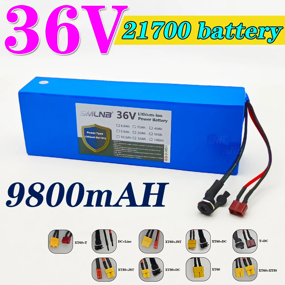 

36V 9.8Ah 21700 Lithium Battery Pack Rechargeable Battery with BMS Charger 10S2P For fishing bicycle Large Capacity Batteries