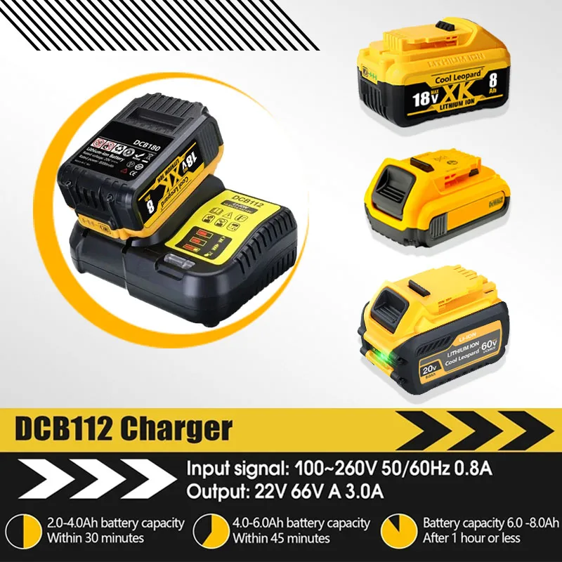 Stacja szybkiego ładowania ładowarka DCB112 do Dewalt 10.8V 12V 14.4V 18V 20V DCB101 DCB200 DCB140 DCB105 EU US wtyczka