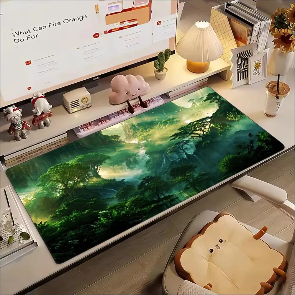 Green Forest Landscape Gaming Mouse Pad XXL Desk Mat, Non-Slip Rubber Base Smooth Surface, Keyboard Mat for Gamer Esports