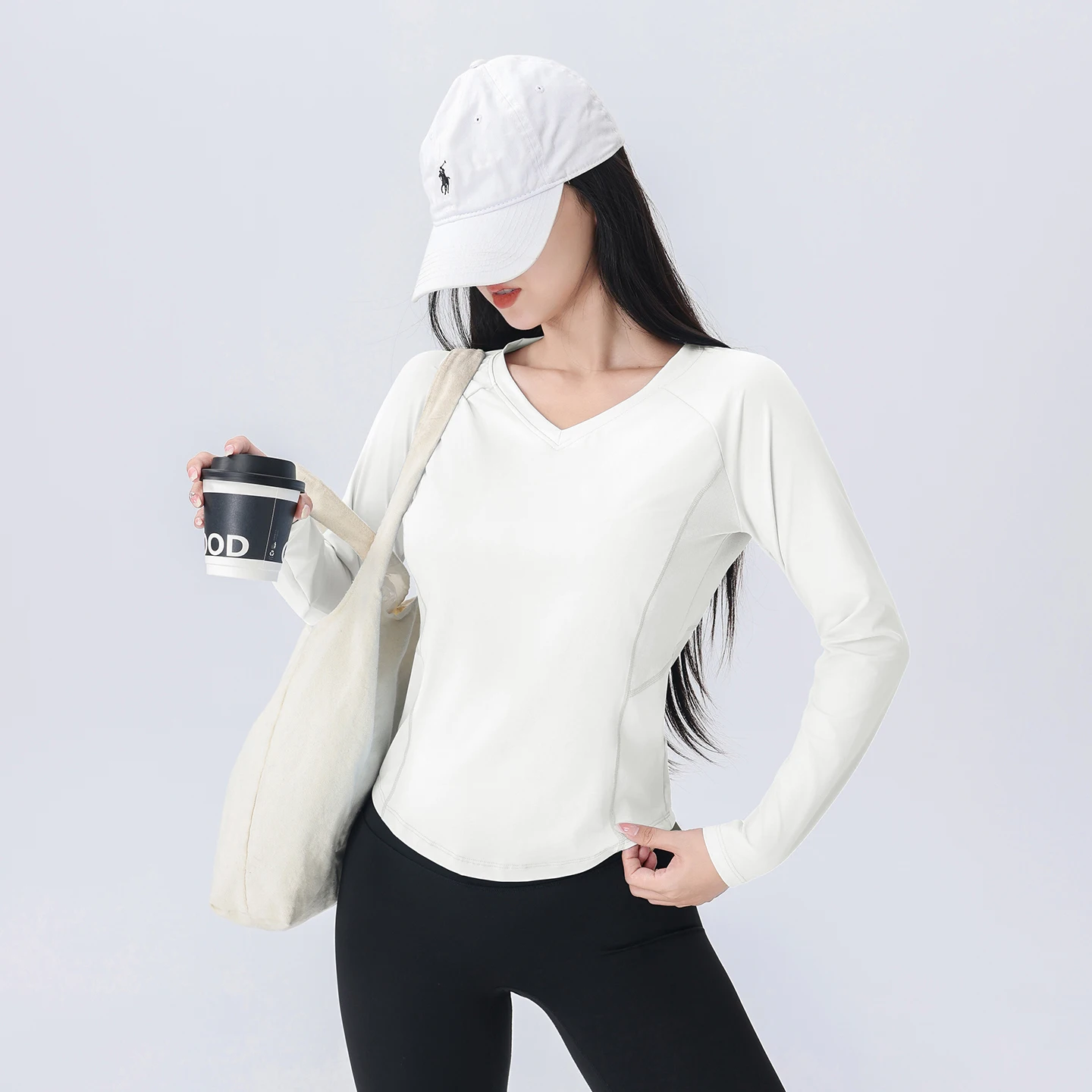 Women's Long Sleeved Yoga Fitness Sports Shirt Elastic Tight Fitting Quick Drying Breathable Top with Paddings