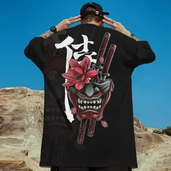 2024 Hot Japanese Ghost Warrior Print Men's T-Shirt Hip Hop Oversized T-Shirt Men's Clothing Retro Street Top