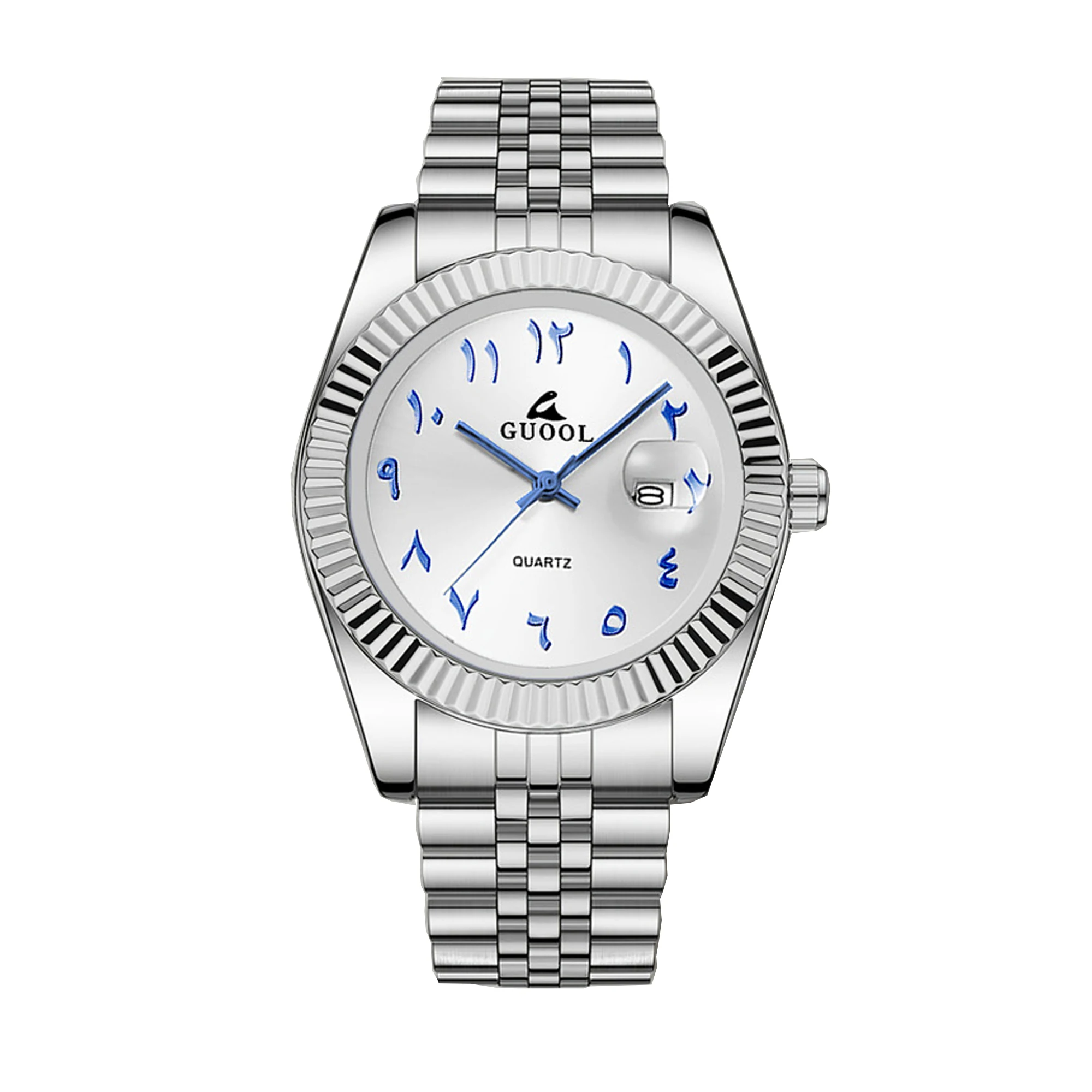 New Hot-Selling Men's Stainless Steel Five-Link Steel Band Watch with Arabic Numerals, Business Style, Round Case, Calendar Display Function, Valentine's Day Gift, Father's Day Gift, Holiday Gift, Halloween Gift view 5