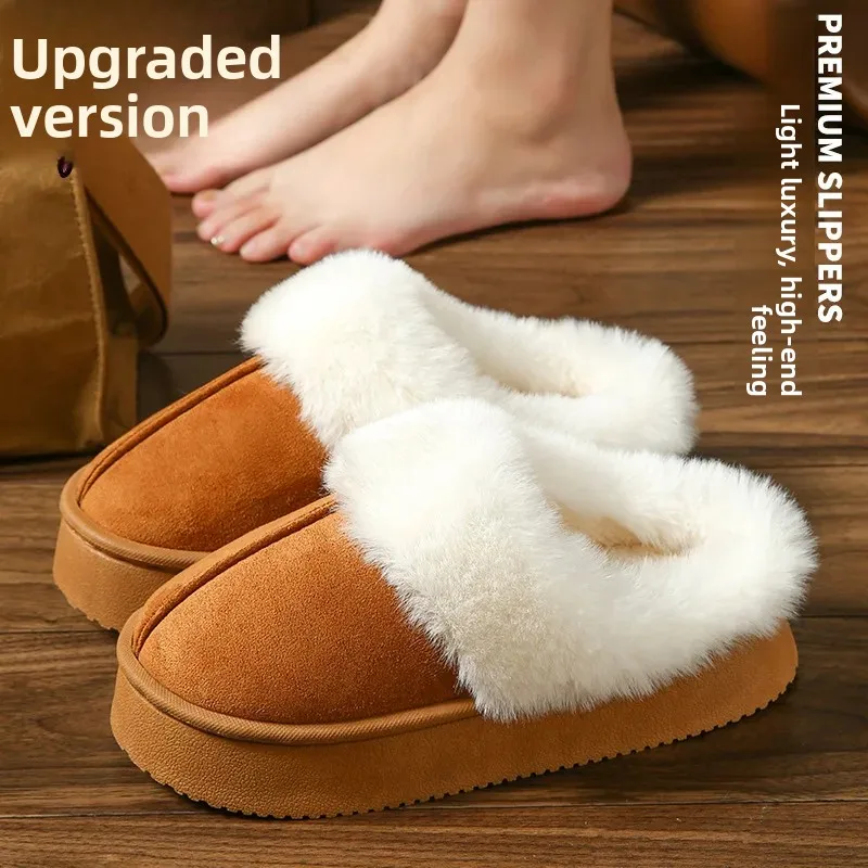 سميكة الصوف النعال المرأة شتاء دافئ داخلي المنزل استخدام المضادة للانزلاق نعال من القطن للأزواج ملابس خارجية المواد البلاستيكية