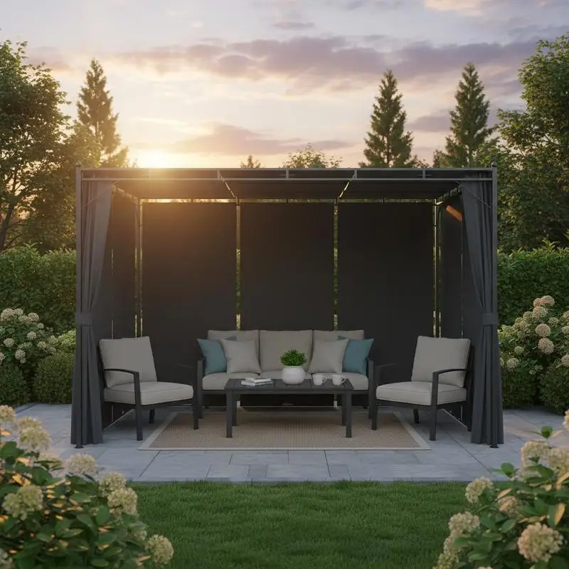 Pavillon de jardin anthracite avec rideaux latéraux 3x3x2,25 m