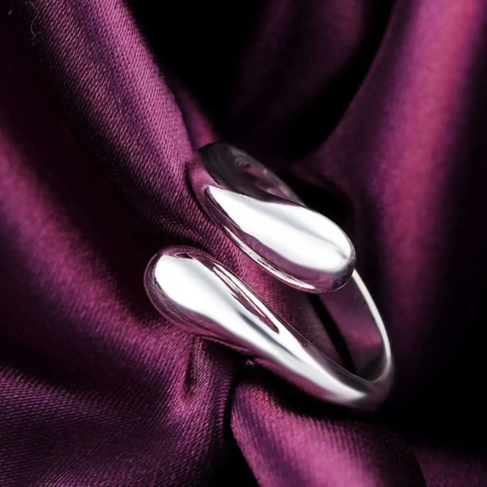 Fashion Adjustable Teardrop Ring 925 Silver Water Drop Thumb Band Unisex Double Round Head Ring Women